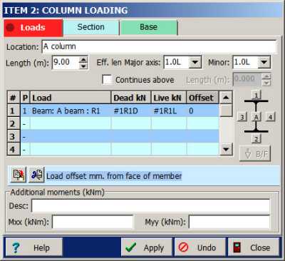 Steel column dialog load page