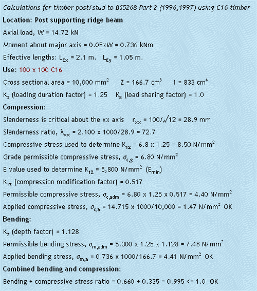 Typical SuperBeam stud/post calculation
