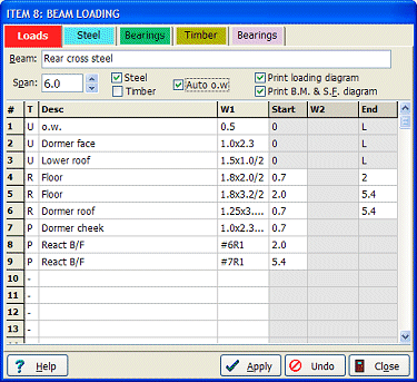 Beam load edit dialog