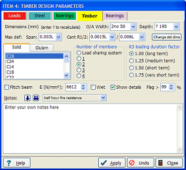 Timber beam design parameters
