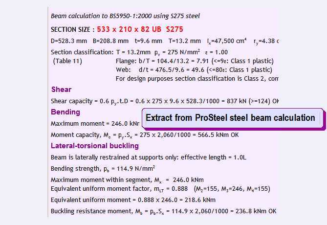 ProSteel steel beam calculation